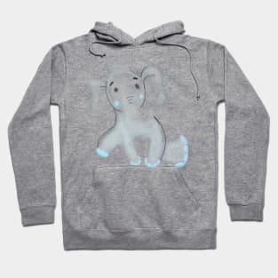 Blue grey baby elephant watercolor art Hoodie